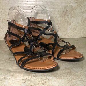 Black Strappy Gladiator Sandals Zip Closure Casual Comfort Festival Cottagecore